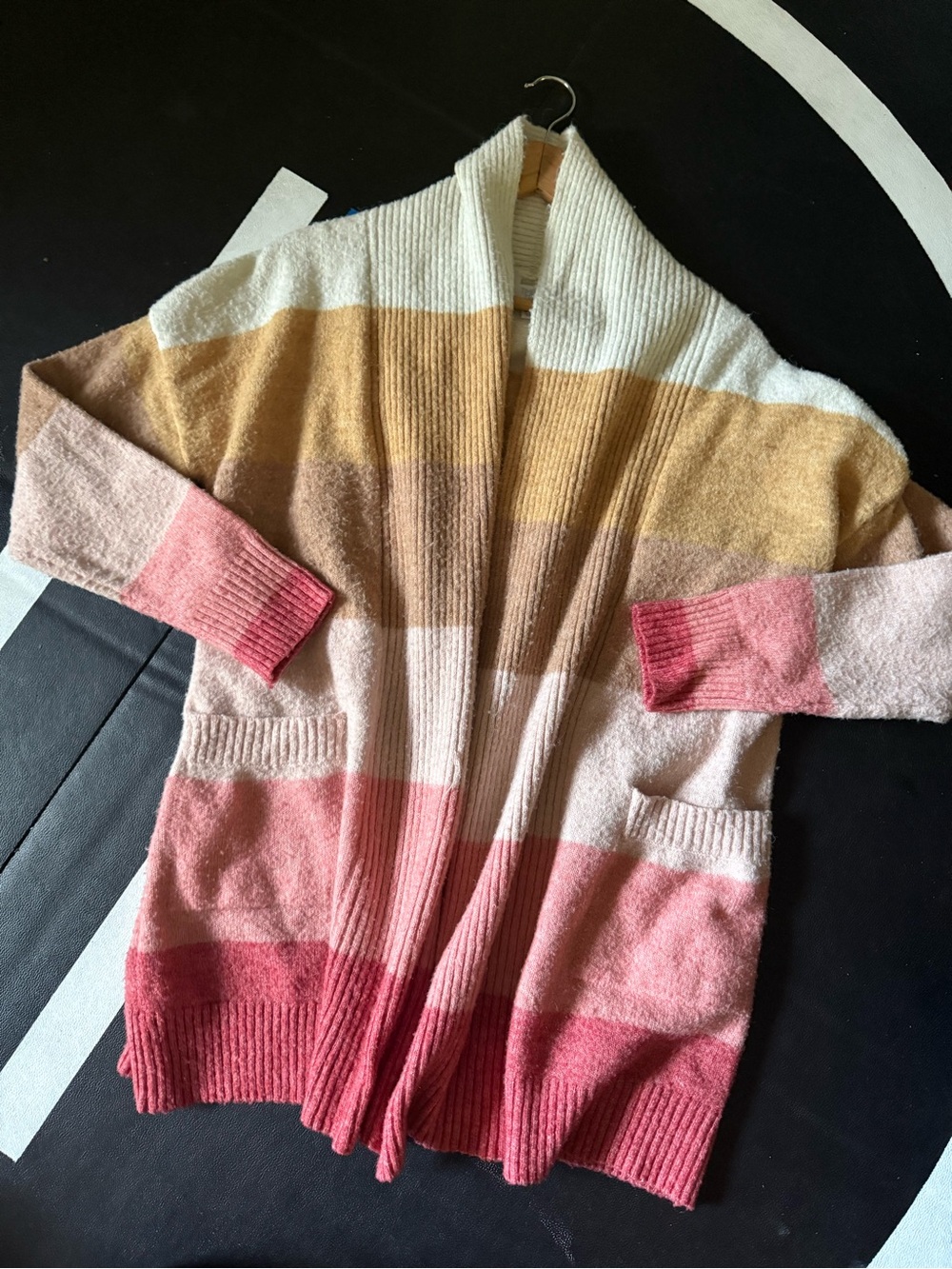 Time and Tru Striped Open-Front Cardigan in Pink, Cream & Tan